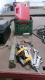 CRESCENT WRENCHES, CORDED STAPLER, CEMENT TOOLS, 2 GALLON JUG, SMALL PRESS