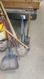6 SHOVELS, POST HOLE DIGGER, PICK, SLEDGE HAMMER, & PRY BAR
