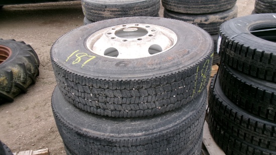 4-295 / 75R / 22.5" on STEEL PILOTS,  (tax )  4 X THE BID