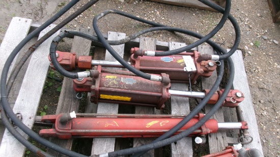 2-3" X 8" HYDRAULIC CYLINDERS w / hoses &  2 1/4" x 18" HYDRAULIC CYLINDER