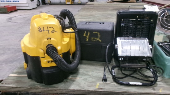 CORDED DEWALT VAC, POLISHER, SHOP LIGHT, & SPACE HEATER