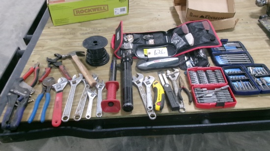 CLAW HAMMER, SIDE CUTTERS, CRESCENT WRENCHES, UTILITY KNIVES, SANDING DISCS SET , +