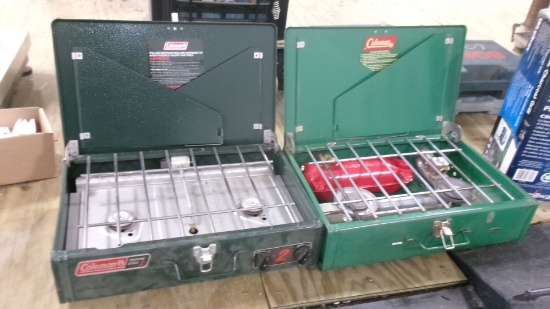 2-COLEMAN PROPANE STOVES & CHARCOAL GRILL.