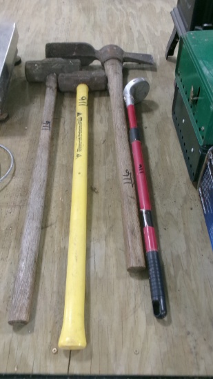 2-SLEDGE HAMMERS, PICK AXE, & MAGNET