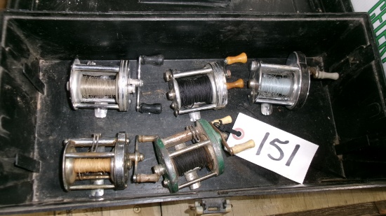 VINTAGE FISHING REELS: PFLUGER TRUMP 1949, PFLUGER 1893L, SHAKE SPEAR 1920, WARDS SPORT KING