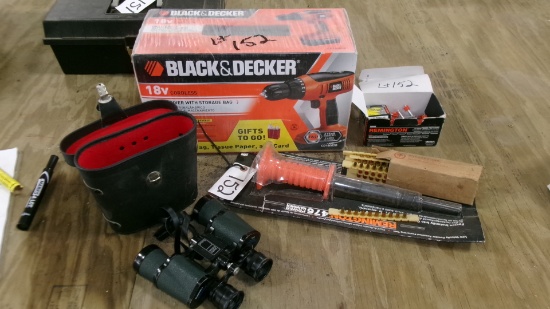 UNUSED BLACK & DECKER 18 VOLT DRILL, REMINGTON CONCRETE POWER NAILER, & 7 X 35 BINNOCULARS