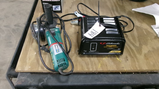 SCHUMACHER 6 /12 VOLT BATTERY CHARGER & CORDED NIKO  4 1/2" GRINDER