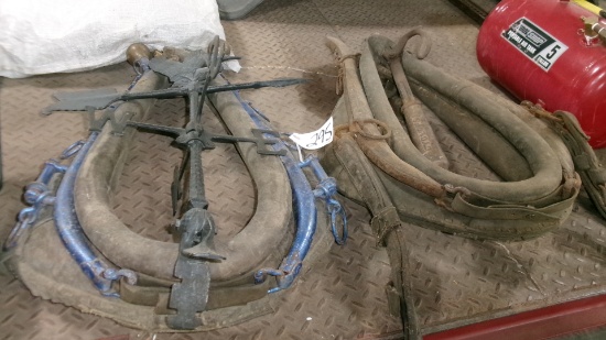 2-HORSE COLLARS w / HAMES, NAIL PULLER, & WEATHER VANE