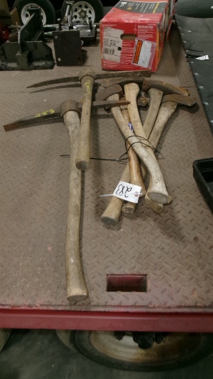 5 AXES. 2 PICK AXES, & MAULS