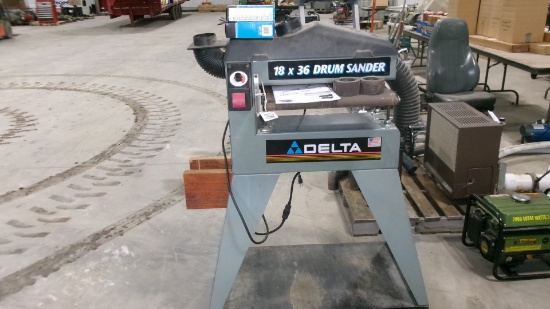 18" X 36" DELTA DRUM SANDER, sand paper & manual
