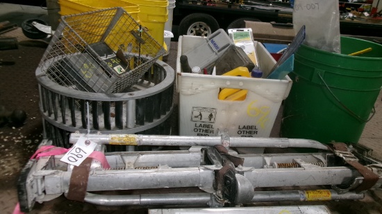 CHALK LINE, CHALK, SHOP CANS, SEVERAL DRILL INDEXES, AIR MAX 1000, SHEET ROCK STILTS, PAIL