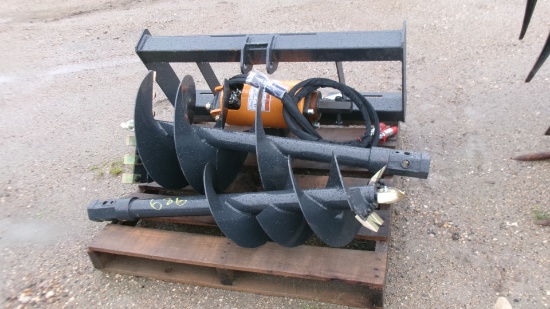NEW WOLVERINE SKID MOUNT POST HOLE AUGER, 18" & 12" BITS