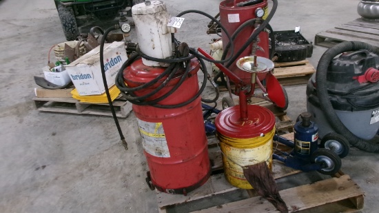 15 GALLON AIR GREASER (1/2 full), 5 GALLON MANUAL GREASER,