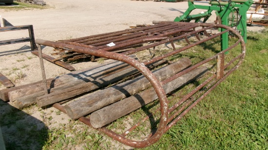 5-8' WOOD POSTS,  8' CATTLE CHUTE & 150 GALLON FIBER GLASS SPRAYER TANK