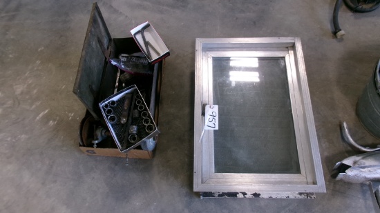 16" X 24" MARMET WINDOW w / SCREEN, 14 PC. 6 & 12 POINT SOCKETS, BEVEL GUAGE, & MISC. ITEMS