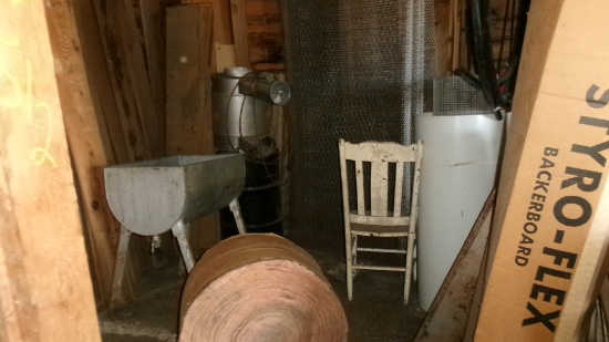 2-CREAM CANS ROPE, MIS. HOSE, PLASTIC BARRELS, DOUBLE STAINLESS SINK, SLED, PTO PUMP