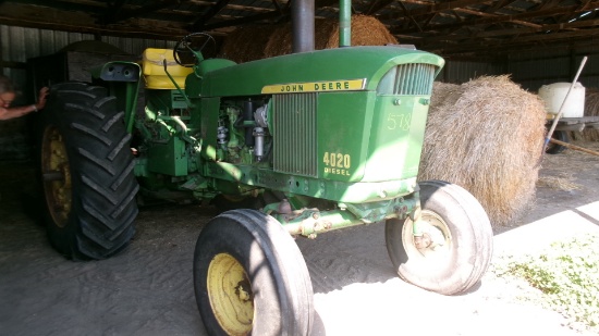 JOHN DEERE 4020 DIESEL OPEN STATION, 3 pt., 2 remotes, 12 volt start, 60 series step, starts +