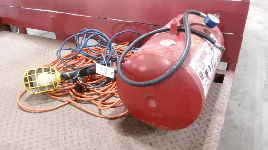 9 GALLON AIR TANK, LONG EXTENSION CORD, & TROUBLE LIGHT