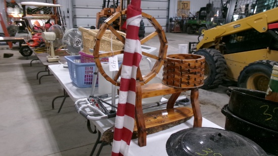 WOODEN PLANTER & WALL CLOCK, AMERICAN FLAG