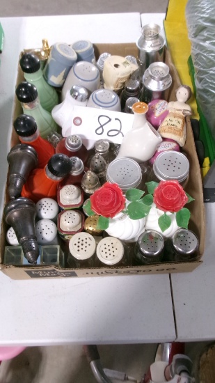 APPROX 30 SETS SALT & PEPPERS ( 1-Sterling & milk glass )