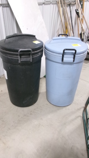 2-RUBBER MAID ROLLING TRASH CANS