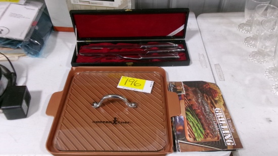 COPPER CHEF GRILL w / glass cover  ( new )& 3 PC CARVING SET