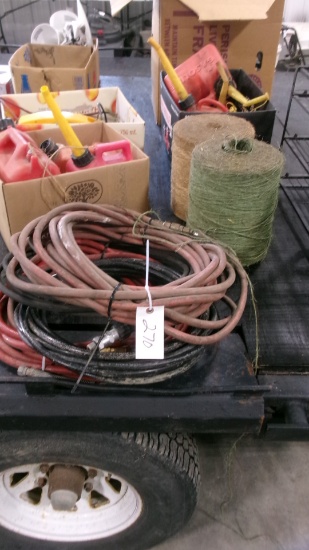 2-AIR HOSES, PRESSURE WASHER HOSE, REEL EXT. CORD, 4 WAY EXT. CORD, ELECTRIC FENCER?, +