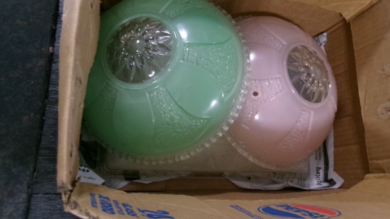 3- VINTAGE LIGHT SHADES & 4 OUTDOOR LIGHTS