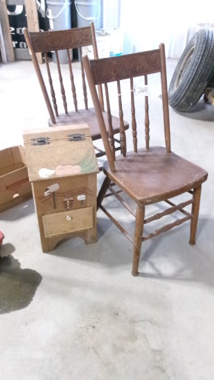 2-WOOD CHAIRS, POTATO BIN