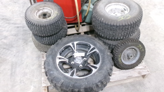 25 x 9.00 R 14" on Arctic 4 bolt rim, 2-20 x 8-8, on rims - 3 15  x 6.00-6 on rims, +