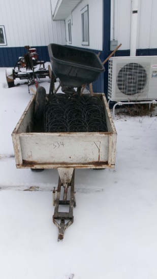 LAWN  SEEDER, 4' LAWN AERATOR, 3' X 4' TILT BED LAWN CART, HOSE CADDY, 16- 2' DECORATIVE FENCE +