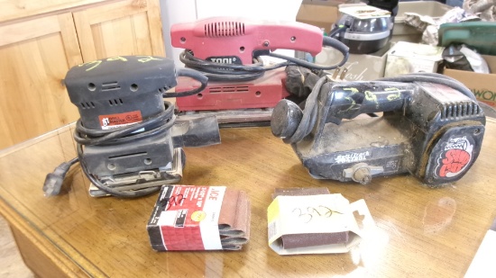 DRILLMASTER 1/4 SHEET 1 AMP. ORBITAL SANDER,  TOOL SHOP 1/3 SHEET 1.5 AMP. ELEC. SANDER, & SAND CAT