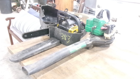 FEATHER LIGHT GAS LEAF BLOWER & MCCOULLOCH 2014 CHAIN SAW, 2 CI -14"