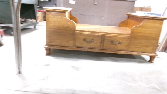 OAK COFFEE TABLE-2 tiered & 2 drawere w / storage on ends\