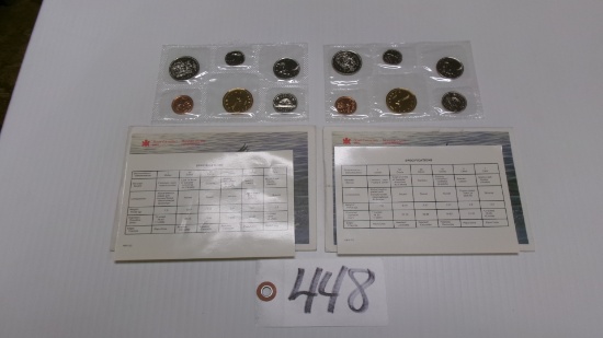 2-CANADIAN 1988 & 1989 MINT SETS, 6 coins each- 1 ct., 5 ct., 10 ct., 25 ct., 50 ct., & $1.00