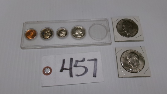4-US 1976S COIN SET, 1 ct., 5 ct., 10 ct. & 25 ct., & 1974 & 77 EISENHOWER DOLLARS
