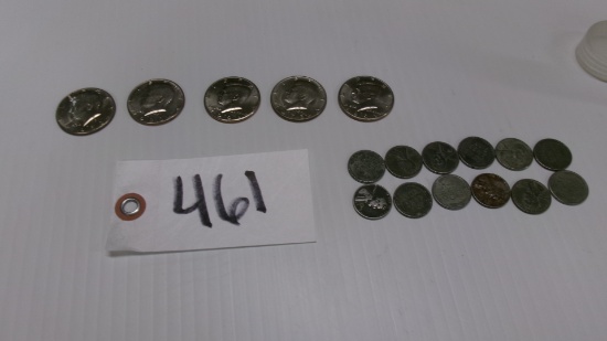 1973, 2- 1980, & 2- 1991 D KENNEDY HALF DOLLARS & 12 STEEL WHEAT VARIOUS DATE PENNIES