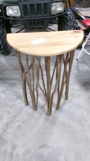 OVAL 23" X 32" high TABLE w /  WOOD BRANCH LEGS