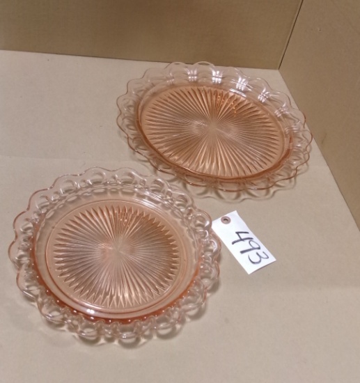 10" 13" PINK DEPRESSION COLONY OPEN LACE PLATTERS PINK DEPRESSION