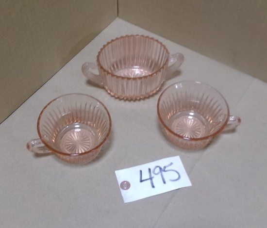 2-QUEEN MARY CUPS & SUGAR BOWL PINK DEPRESSION