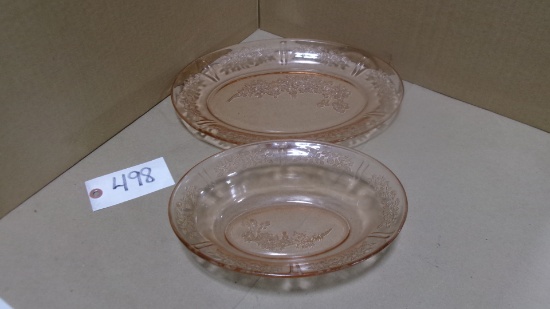 SHARON CABBAGE ROSE PINK DEPRESSION OVAL SERVING BOWL & PLATTER