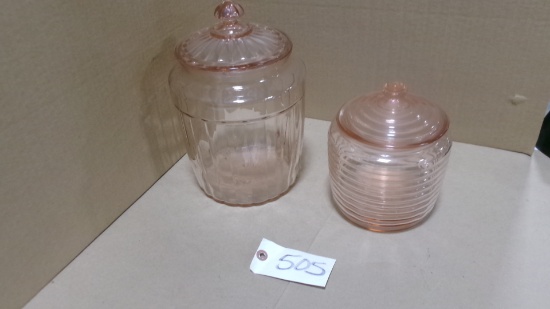 PINK DEPRESSION 5 1/2" & 8" LIDDED CANNISTERS