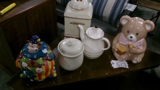 4-COOKIE JARS  & pitcher
