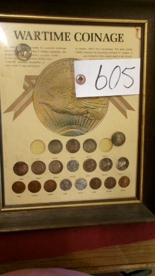 APPROX. 40 WASHINGTON QUARTERS & A 20 COIN DISPLAY OF 11 WARTIME SILVER  NICKELS & PENNIES 1942-1945