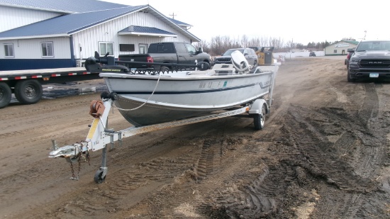 16' ALUMNA CRAFT w / 25 H.P. JOHNSON OUT BOARD, includes 12 volt Minnkota troller +
