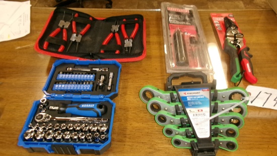 NEW IMPACT DRIVER, NEW CRAFTSMAN RT. HAND AVIATION SNIPS, 4 PC. NEEDLE NOSE PLIERS SET, KOBALT +