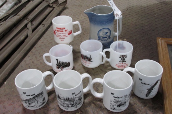 THIEF RIVER FALLS RED WING CENTENNIAL PITCHER & FURSETH NELSON MUG, 4-BOBCAT MUGS +