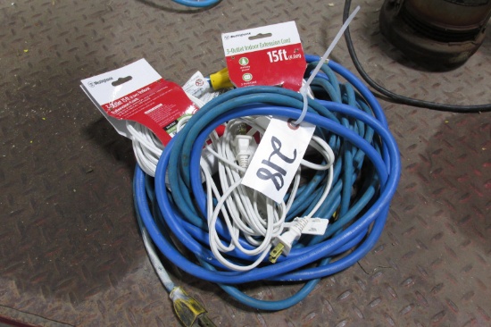 25', 20' & 3-15' EXTENSION CORDS, 2-METAL SAW HORSES