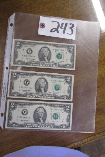 3 - 1995 UNCIRCULATED #2.00 BILLS