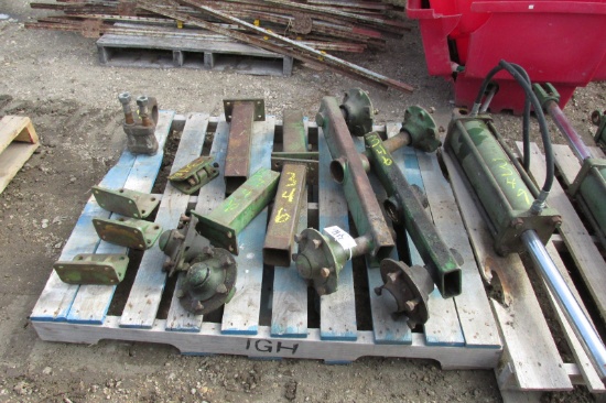 JOHN DEERE CULTIVATOR HITCH TONGUE,4- WING HINGES, 4-WING EXTENSIONS, 4- 6 BOLT WHEEL HUBS &
